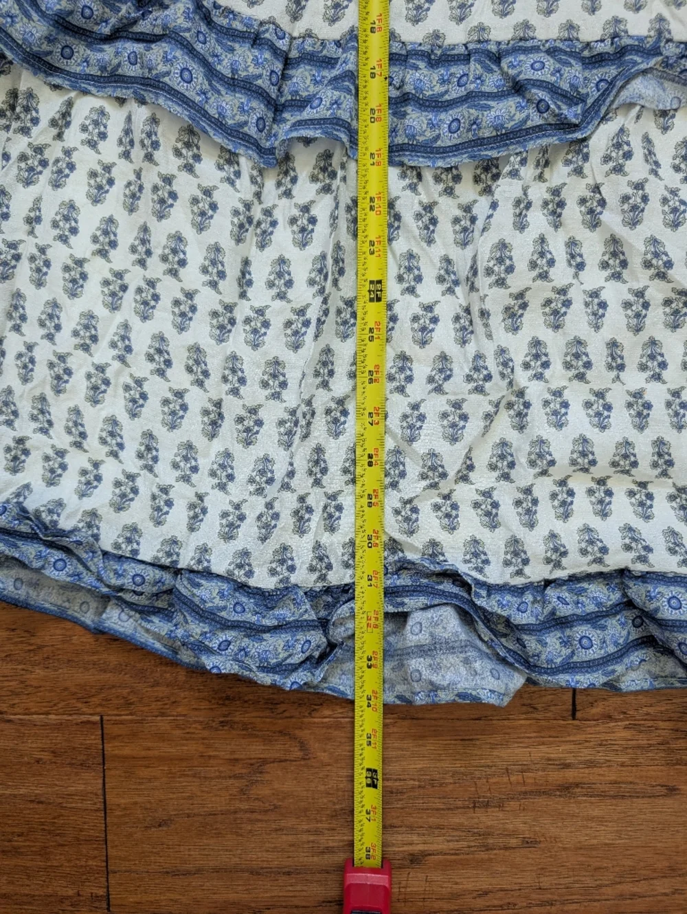 Blu Pepper Women's White and Blue Tiered Ruffle Maxi Skirt Large